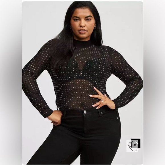 Mesh Mock Neck Rhinestone Top - Picture 2 of 5